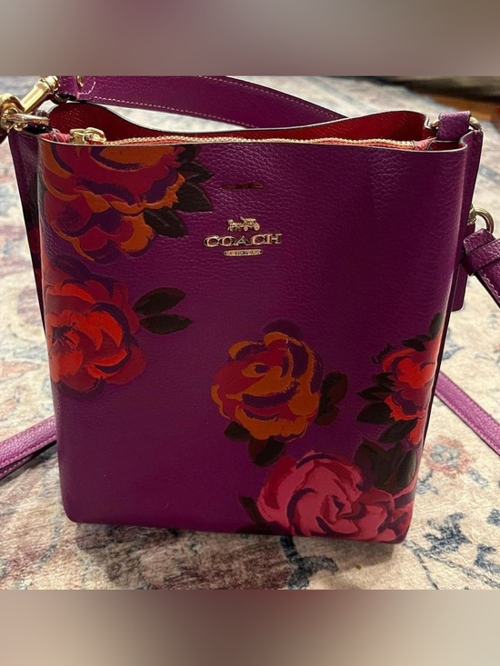 Coach Handbags - Coach Purple Floral Leather Mollie Bucket Bag
